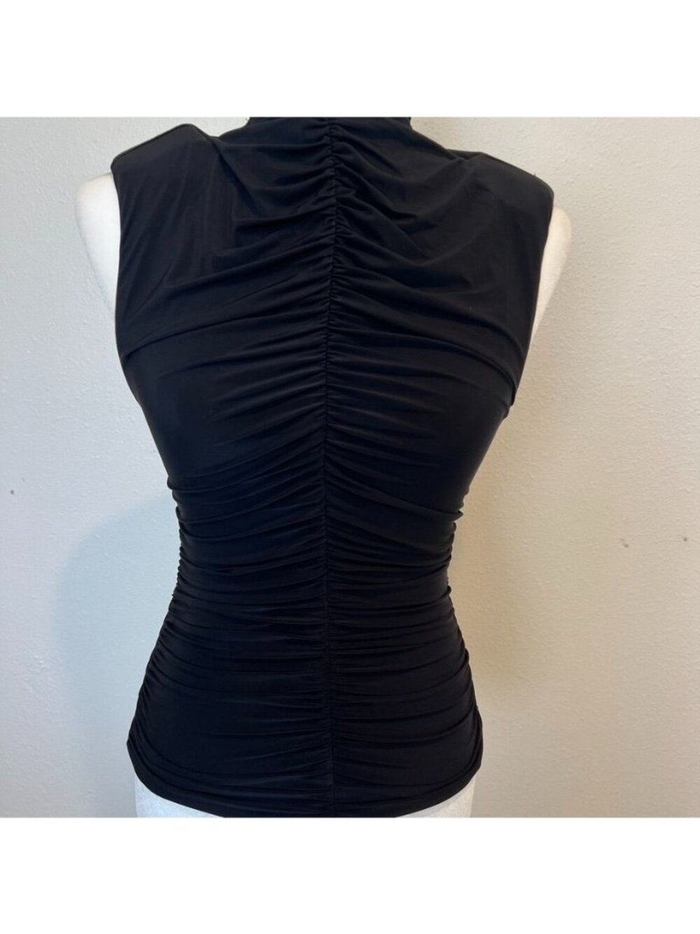 Black Ruched Mock Neck Fitted Top Size Small NWOT